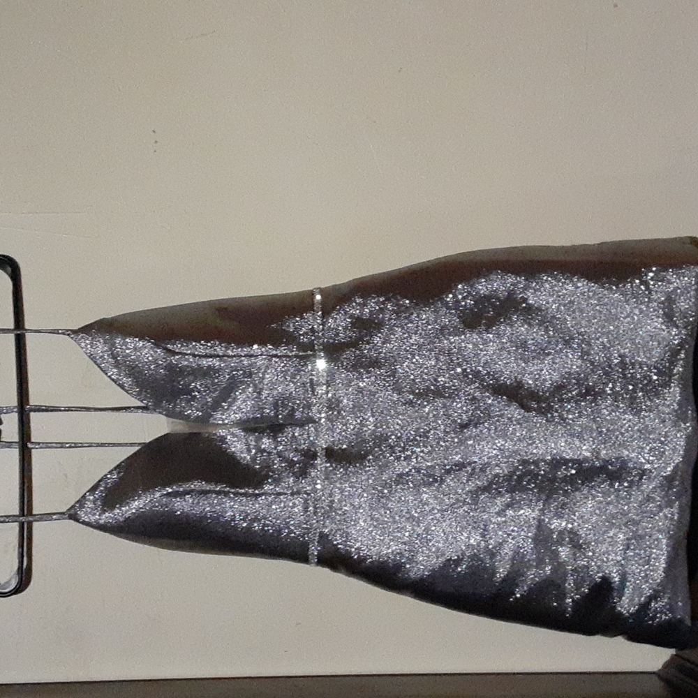 Narianna, silver above the knee homecoming/prom dress, size 2XL